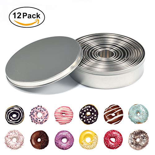 12 moldes redondos de acero inoxidable para tartas y galletas, utensilios de repostería, anillos de metal para pasta fondant, donuts dulces, peine circular, cortador de galletas