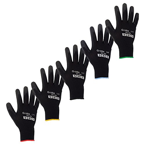 12 pares de guantes de nailon SBS, talla 7 hasta 11, guantes de trabajo, guantes de protección