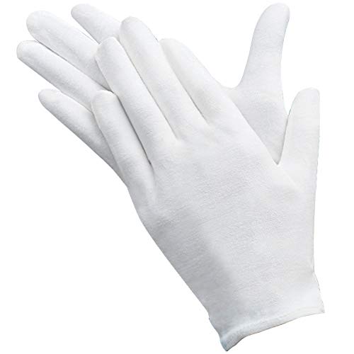 12 pares Guantes de algodón blanco Guantes de Tela Guantes terapéuticos hidratantes cosméticos para manos secas, belleza, monedas, joyería e inspección de plata – Unisex