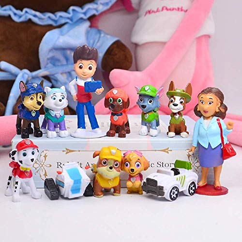 12 piezas Caricatura Paw Dog Patrol Cake Topper/Mini Juego de Figuras, Niños Mini Juguetes Baby Shower Fiesta de cumpleaños Pastel Decoración Suministros