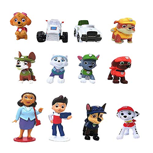 12 piezas Caricatura Paw Dog Patrol Cake Topper/Mini Juego de Figuras, Niños Mini Juguetes Baby Shower Fiesta de cumpleaños Pastel Decoración Suministros