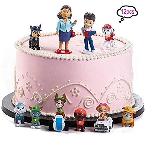 12 piezas Caricatura Paw Dog Patrol Cake Topper/Mini Juego de Figuras, Niños Mini Juguetes Baby Shower Fiesta de cumpleaños Pastel Decoración Suministros