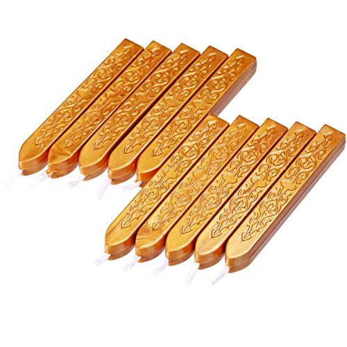 12 Piezas de Barras de Cera de Sello con Mechas Cera de Sellado de Manuscrito de Fuego Antiguo para Sello de Cera (Color Dorado)