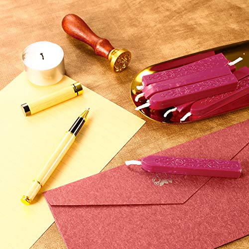 12 Piezas de Barras de Cera de Sello con Mechas Cera de Sellado de Manuscrito de Fuego Antiguo para Sello de Cera (Color Rojo Vino)