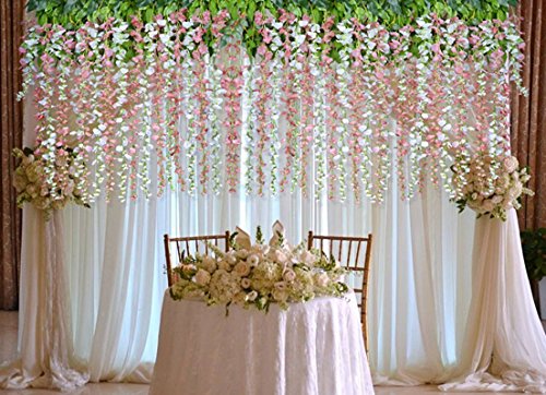 12 Piezas Flores Artificiales Plantas Decoración - YQing Seda Wisteria Artificial Flores Decoración para Boda Hogar