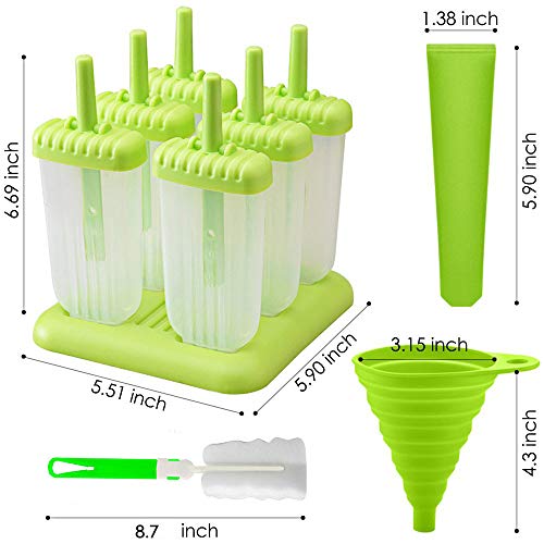 12 Piezas Kit de Molde para Helados,Reutilizable Moldes Silicona, 6 Piezas Moldes de paletas, 4 Moldes de Silicona para Helados, Cepillo de Limpieza y Plegable Embudo