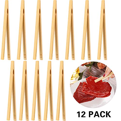 12 Piezas Pinzas de Bambú Pinzas de Madera Tostadas Pinzas de Cocina de Bambú para Cocina, Pan, Té de Frutas y Pepinillos, 7 Pulgadas