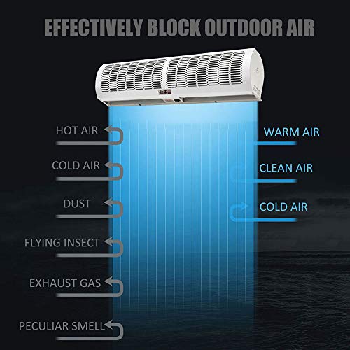 120 cm Fuerte energía eólica, 2 velocidades Cortina de aire, Con control remoto, Sin calefacción, Comercial Interior, ruido bajo Cortina de viento, Interruptor de puerta no incluido 120 W, 1200 CFM