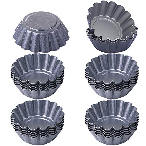 12/24 Pcs Molde de Tarta Huevo Mini Molde Tarta Muffin Cake Cup Quiche Pudding Mold Pie Dish Flan Pastel Postre Round Reutilizable Papel Aluminio Antiadherente Herramientas para Hornear DIY (24pcs)