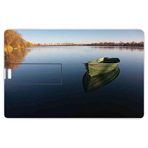 128G Unidades flash USB flash Decoración del lago Forma de tarjeta de crédito bancaria Clave comercial U Disco de almacenamiento Memory Stick Solo barco de pesca en el lago Estar solo Tema en Still Ca