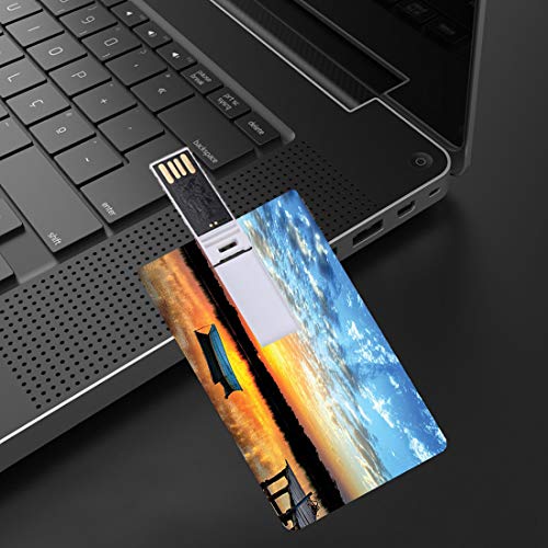 128G Unidades Flash USB Flash Lago pequeño Barco de Pesca Amanecer Reflejo en Estanque Forma de Tarjeta de crédito bancaria Clave Comercial U Disco de Almacenamiento Memory Stick Marrón y Gris Perla,