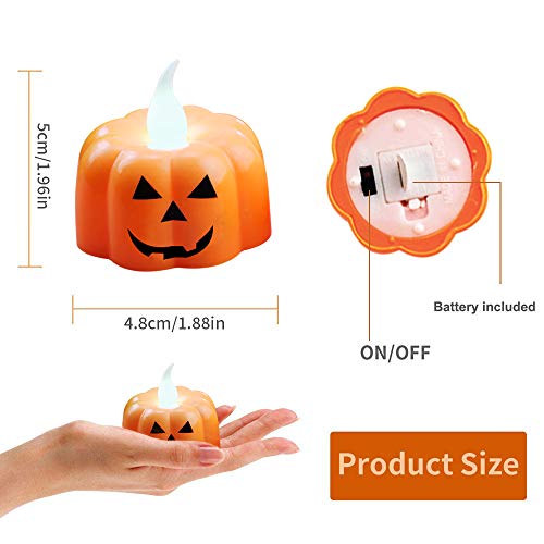 12PCS Candelitas de calabaza Velas Luces de té sin llama Velas LED con pilas Linternas naranjas para decoraciones de Halloween, favores de fiesta de Navidad, parpadeo blanco cálido (naranja 12)