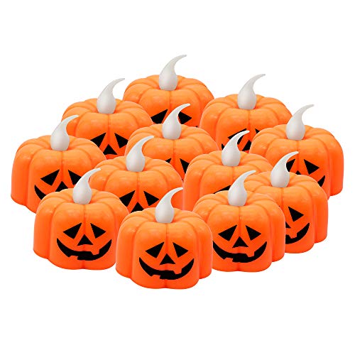 12PCS Candelitas de calabaza Velas Luces de té sin llama Velas LED con pilas Linternas naranjas para decoraciones de Halloween, favores de fiesta de Navidad, parpadeo blanco cálido (naranja 12)