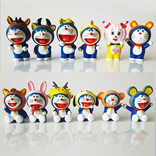 12pcs-Doraemon Doraemon Doraemon Flor Estatuilla Decoración del Coche Animación Juguetes periféricos Altura: 4-5 CM