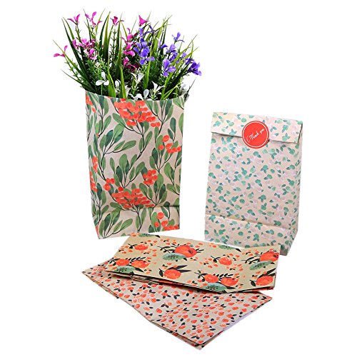 12pcs Patrón de flores Bolsas de papel Kraft con pegatinas Bolsas de regalo de papel Tratar Bolsas de compras para galletas de dulces Galletas Boda Vacaciones Cumpleaños Año nuevo