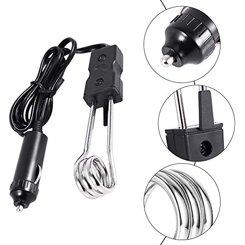 12V / 24V Calentador de Agua de Inmersión para Automóviles Calentador de Inmersión en Agua Portátil Negro Calentadores de Espacio para Picnic de Viaje Accesorios para La Ceremonia(12V)