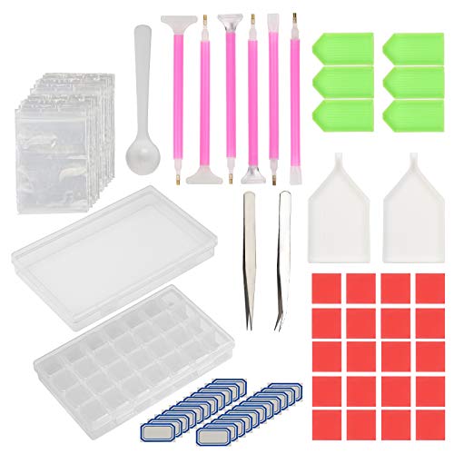 134PCS DIY Diamante de Pintura Herramientas KAKOO Kit Diamond Painting con Kits de Caja de Almacenamiento de 28 Compartimento para Organizador Pierdas, Diamantes, Joyas, Manicura de Uñas