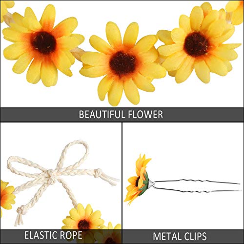 13pcs Diadema de flores Clips del Pelo Pinzas del Pelo，Accesorios Pelo de Girasol Margarita Amarilla Clips de Pelo de Girasol para Mujeres y Niñas Regalo de Reyes Magos