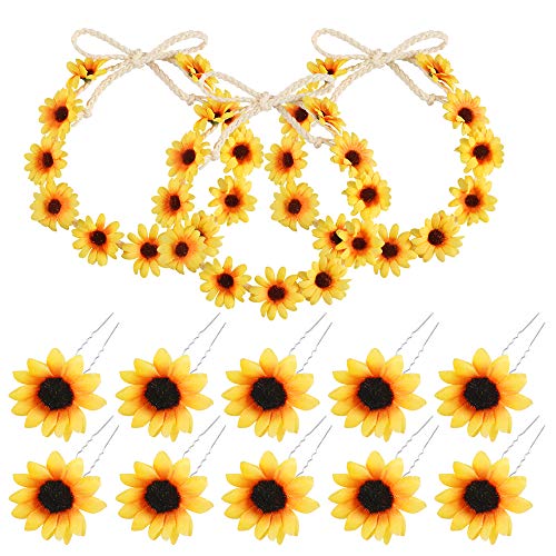 13pcs Diadema de flores Clips del Pelo Pinzas del Pelo，Accesorios Pelo de Girasol Margarita Amarilla Clips de Pelo de Girasol para Mujeres y Niñas Regalo de Reyes Magos