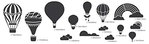 14 plantillas de plástico reutilizables // Globo de aire caliente – Nube – Arcoíris // 34 cm a 8 cm // Decoración de habitación de los niños // Plantilla de guardería