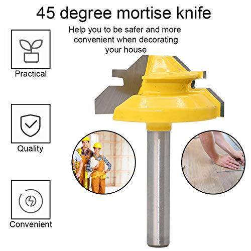 1/4 pulgada 45 Grado Tenon Cuchillo 1/4 * 1-3/8 Stile Finger Glue Router Joint Bit Herramienta de mano Cono Tenon Carpintería puerta del gabinete de corte (amarillo) ESjasnyfall