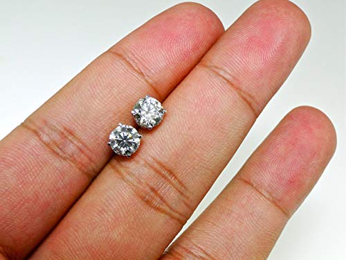 14 quilates de oro blanco plateado de plata esterlina brillante brillante diamante solitario Stud Earrings