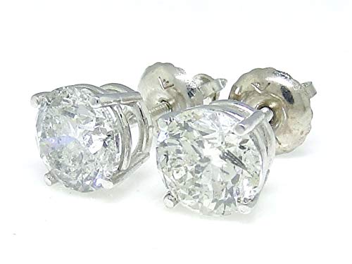 14 quilates de oro blanco plateado de plata esterlina brillante brillante diamante solitario Stud Earrings