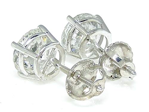 14 quilates de oro blanco plateado de plata esterlina brillante brillante diamante solitario Stud Earrings