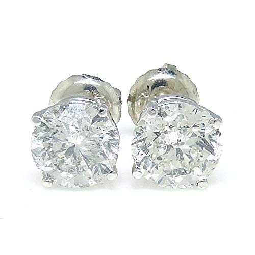 14 quilates de oro blanco plateado de plata esterlina brillante brillante diamante solitario Stud Earrings