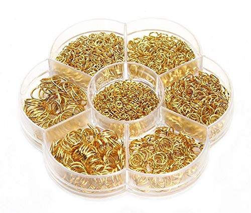 1450 piezas caja conjunto de anillos de salto abierto joyería Kit de joyería Conectores Cadena Enlaces Set para DIY Arcilla Joyería Hacer hendiduras 4-10 mm assorted size dorado