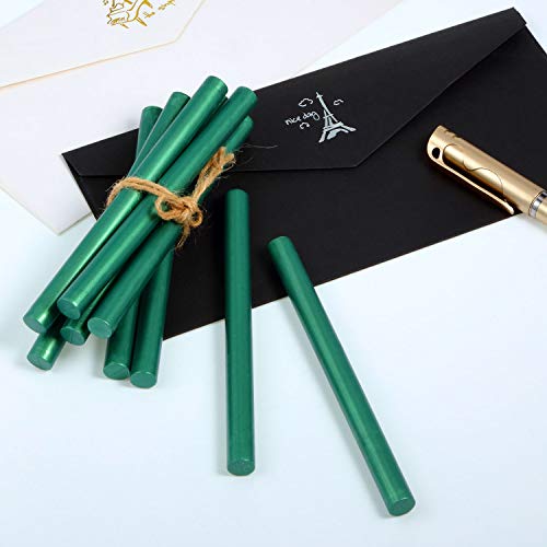 15 Palillos de Cera de Sellado de Pistola de Pegamento para Sello de Lacre Retro Vintage y Carta, para Invitaciones de Boda, Sobres de Tarjetas, Caracoles, Envoltura de Vino Regalos (Pino Verde)