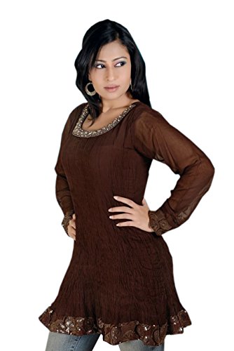 1545 Designs Brown de las mujeres machacado Tela secuencia de trabajo superior (36)