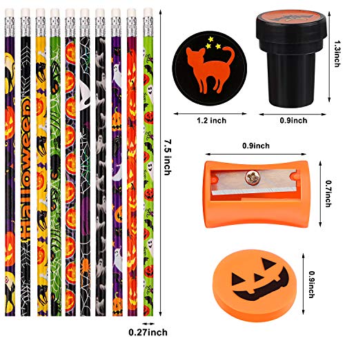 177 Piezas Sets de Suministros de Fiesta de Papelería Escolar de Halloween Juguete de Favor de Fiesta de Premios Trick Treat Incluyendo Lápices de Halloween, Pegatinas, Sellos, Gomas y Sacapuntas