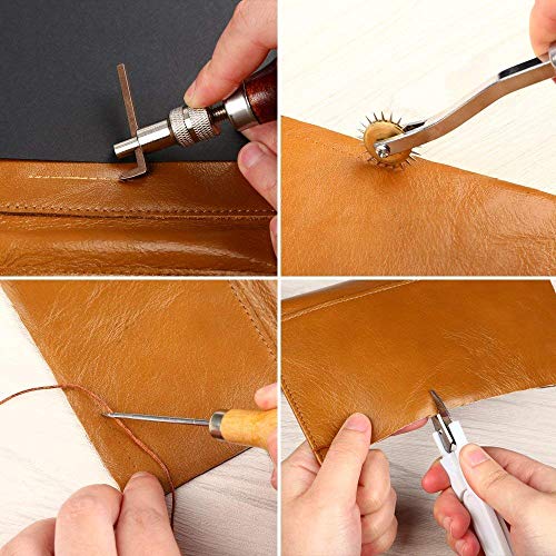 18 piezas de hilo encerado con agujas de coser a mano y punzón de perforación 150D 1 mm cable de costura manual para manualidades de cuero 37pcs Leather Sewing Tools