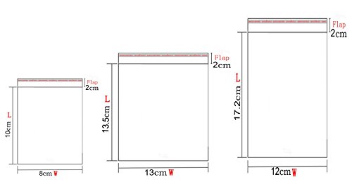 [180 unidades] Celofán Bolsas Transparente Autoadhesivo Bolsas Sellado Bolsas de OPP Plástico para Pan Jabones Galletas día de San Valentín Decoración Bolsas - 60 cada uno de（8x12cm 13x15cm 12x19cm)