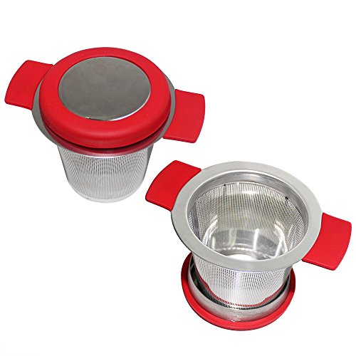 18/8 malla de acero inoxidable infusor de té colador de té con tamaño perfecto, doble asa y gran capacidad, SourceTon se cuelga en teteras, tazas, tazas para té empapado con tapa, paquete de 2 juegos