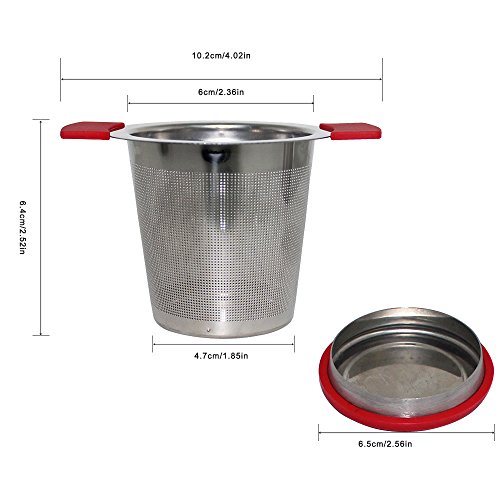 18/8 malla de acero inoxidable infusor de té colador de té con tamaño perfecto, doble asa y gran capacidad, SourceTon se cuelga en teteras, tazas, tazas para té empapado con tapa, paquete de 2 juegos