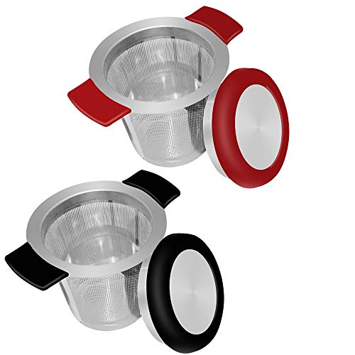 18/8 malla de acero inoxidable infusor de té colador de té con tamaño perfecto, doble asa y gran capacidad, SourceTon se cuelga en teteras, tazas, tazas para té empapado con tapa, paquete de 2 juegos