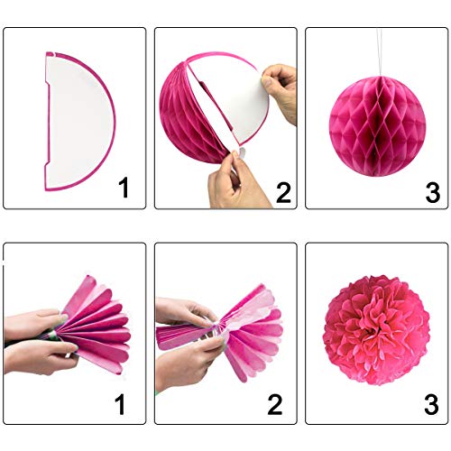 19 Piezas Colgando Ventilador Abanicos de Papel Pompones de Papel Bola de Nido, Flores de Papel para Cumpleaños Boda Carnaval Bebé Ducha Home Party Supplies Fiesta Decoración (Púrpura)