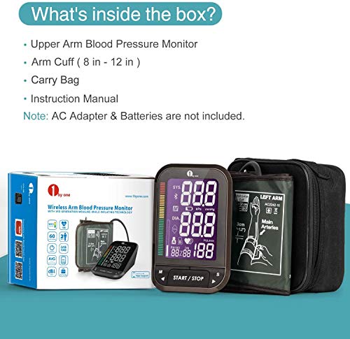 1byone basic Tensiómetro de Brazo digital, Monitor Eléctrico de Presión Arterial Medición con Gran Pantalla LCD, Detección del Pulso Arrítmico