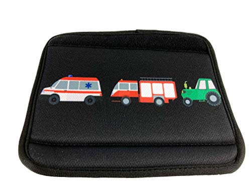1x Protector para cinturón de seguridad HECKBO® con dibujos de camión de bomberos, ambulancia y tractor - para niños - Protector para cinturón, almohadilla para el hombro, cinturón de seguridad