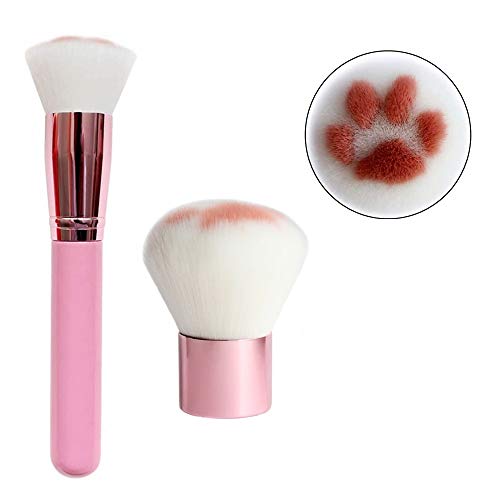 2 brochas de maquillaje de gato para maquillaje facial, profesionales, con parte superior plana, para colorete y maquillaje de mujer