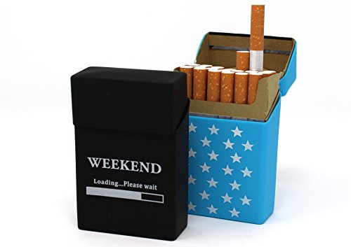 2 Cajas de Cigarrillos de Silicona – Weekend y Estrellas – Funda para Cigarrillos – Adecuado para una Caja de Cigarrillos en tamaño estándar – también Apto para Las Nuevas 21 Cajas