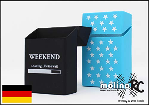 2 Cajas de Cigarrillos de Silicona – Weekend y Estrellas – Funda para Cigarrillos – Adecuado para una Caja de Cigarrillos en tamaño estándar – también Apto para Las Nuevas 21 Cajas