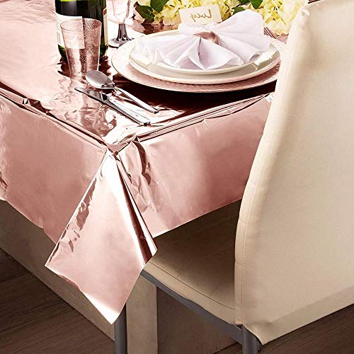 2 Cortinas Flecos Oro Rosa y 1 Funda de Papel de Aluminio de Rosegold Mantel Metálico (1m x 2,7m) para Mesas, Bodas, Fiestas de Novia, Compromisos, Baby Shower, Fondo de Fotos de Navidad