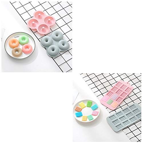 2 Donut Moldes de Silicona,2 Waffle Mold Silicona Horno Cacerola, para Apto Dona Gelatina Hornear Galletas Tarta Muffin Cocina Herramientas Accesorios de Cocina(Azul + Rosa)