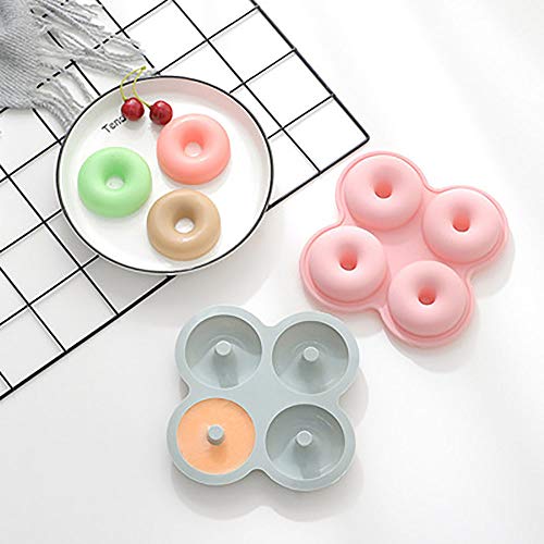 2 Donut Moldes de Silicona,2 Waffle Mold Silicona Horno Cacerola, para Apto Dona Gelatina Hornear Galletas Tarta Muffin Cocina Herramientas Accesorios de Cocina(Azul + Rosa)