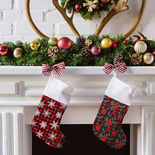 2 Hojas Telas Escocesas de Búfalos Navideños Tela de Algodón a Cuadros con Copos de Nieve Tela Navideña con Estampado de Bayas Tela Estampada con Temas Navideños para Decoración Fiesta Navidad