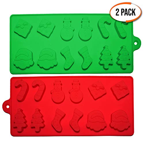 2 Moldes de Silicona para Fiesta Celebración de Navidad – Bandejas, 6 Figuras Navideñas para Repostería, Tortas, Galletas, Magdalenas, Utensilio de Cocina, Adornos, Velas, Hielo y Decoraciones