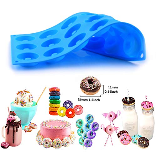 2 Pack Moldes de Bombones de Silicona Set - Forma de Ronda Donut Molde de Silicone Antiadherente para Chocolate, Caramelo de Café, Cubo de Hielo, Gelatina - Azul, Rojo